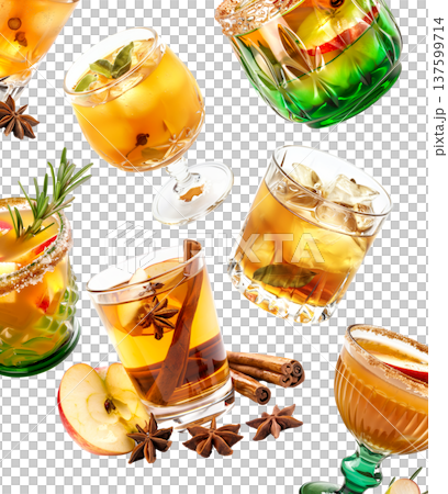 Apple Cinnamon Punch in a green mug with a festive garnish for a celebratory feel 137599714