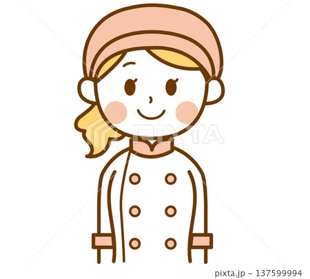 笑顔で正面を向いているパン屋の女性スタッフのイラスト 137599994