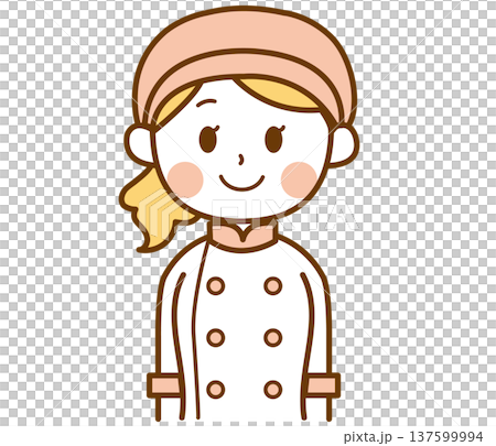 笑顔で正面を向いているパン屋の女性スタッフのイラスト 137599994