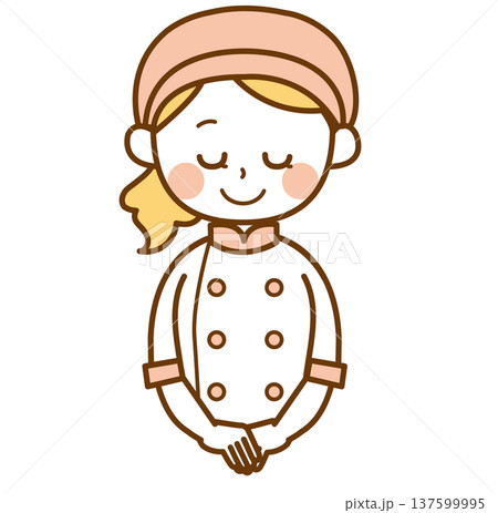 お辞儀をするパン屋の女性スタッフのイラスト 137599995