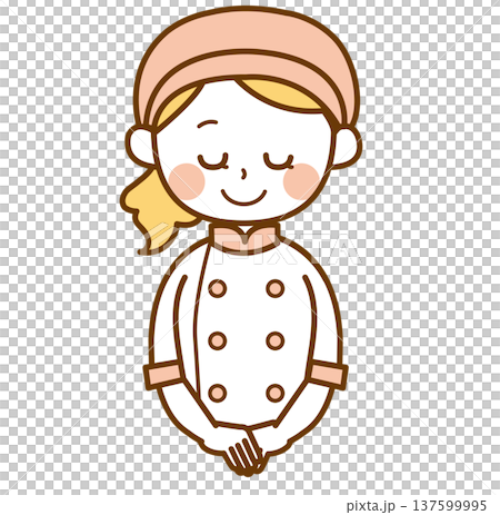 お辞儀をするパン屋の女性スタッフのイラスト 137599995