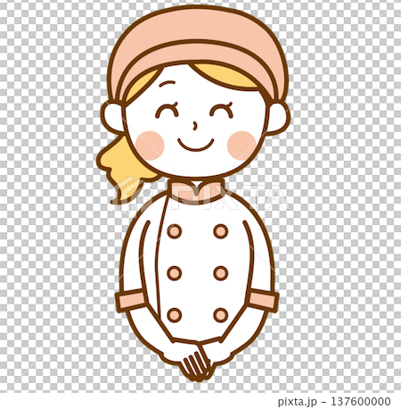 笑顔でお辞儀をするパン屋の女性スタッフのイラスト 笑顔でお辞儀をするパン屋の女性スタッフのイラスト 137600000