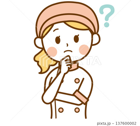 疑問を浮かべるパン屋の女性スタッフのイラスト 疑問を浮かべるパン屋の女性スタッフのイラスト 137600002