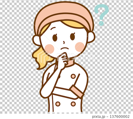 疑問を浮かべるパン屋の女性スタッフのイラスト 疑問を浮かべるパン屋の女性スタッフのイラスト 137600002