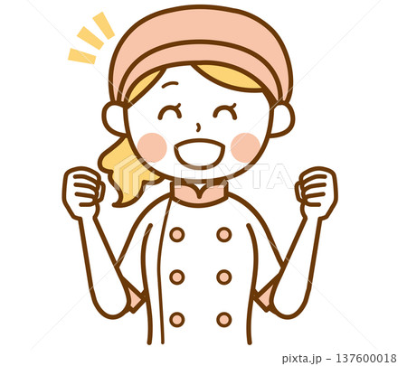 笑顔で喜んでいるパン屋の女性スタッフのイラスト 137600018