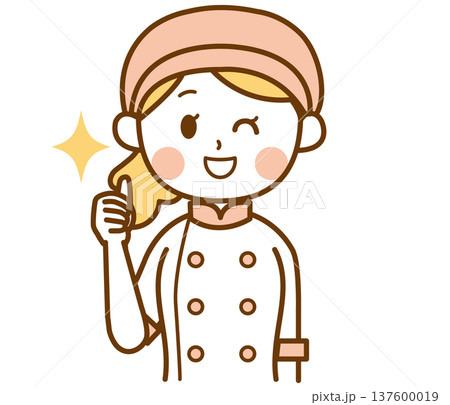 いいねをしているパン屋の女性スタッフのイラスト 137600019