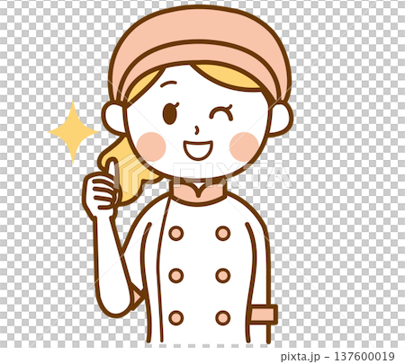 いいねをしているパン屋の女性スタッフのイラスト 137600019