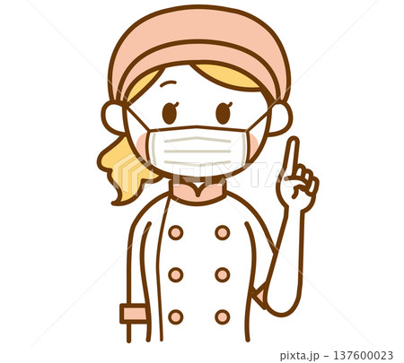 マスクをしているパン屋の女性スタッフのイラスト マスクをしているパン屋の女性スタッフのイラスト 137600023