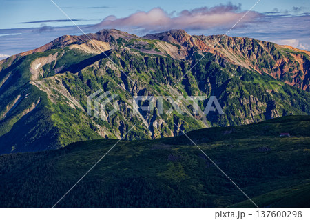 北アルプス・三俣蓮華岳から見る薬師岳と雲ノ平 137600298