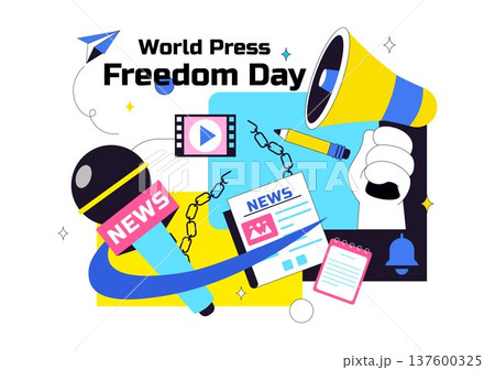 World Press Freedom Day Vector Illustration With Journalism Media, Microphone, Camera, Newspaper, And Free Speech Communication Background 137600325