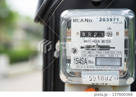 Electric measuring power meter for energy cost at home and office. 137600368