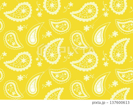エスニックなペイズリー柄のイラストパターン、黄色 137600613
