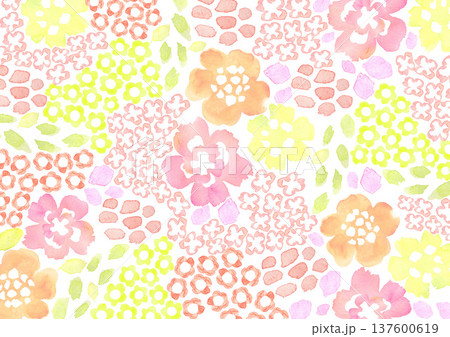 水彩で描いた北欧風の花柄のイラスト 水彩で描いた北欧風の花柄のイラスト 137600619