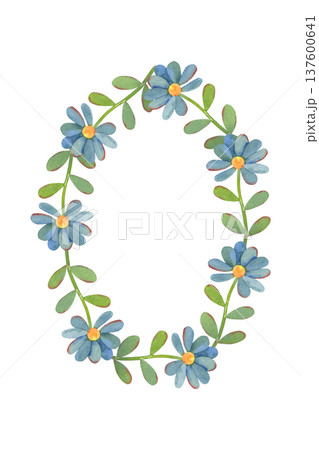 Number zero made of small blue flat flowers, watercolor isolated on white background. Perfect for birthday invitations, anniversary designs, baby milestones, greeting cards, posters, festive branding 137600641