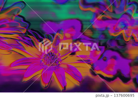 Neon Flower Glitch Texture with RGB Split and Distortion Neon Flower Glitch Texture with RGB Split and Distortion 137600695
