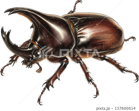 カブトムシのリアルなイラストレーション 雄のサイカブトの力強い姿 137600814