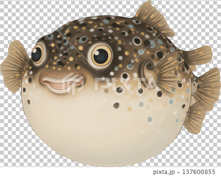笑顔の可愛いフグのイラストレーション、水玉模様の海の生き物 137600855