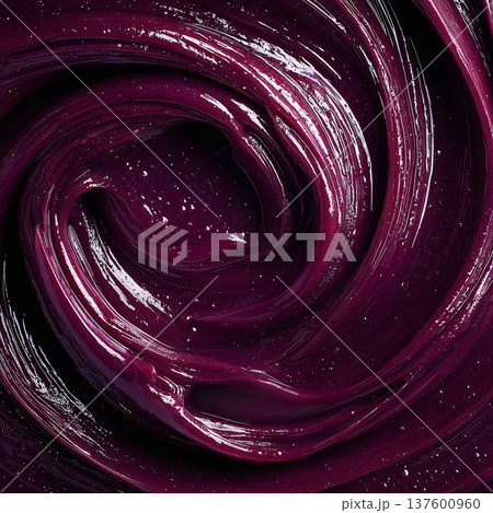 Glossy deep rich maroon fluid swirl in abstract style on dark backdrop, symbolizing creativity and motion and dynamic energy 137600960
