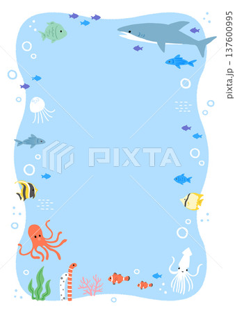 海の生き物のイラスト　フレーム 137600995
