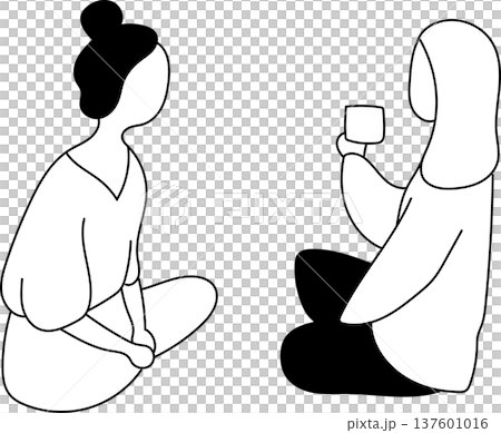 一幅簡單的插圖，描繪了兩個女人放鬆的場景。 137601016