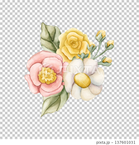 Cute Colourful Meadow Flower Bouquet. Watercolor summer spring bloom floral illustration hand painted isolated on white background for nursery baby kids design fresh prints cards posters textile Cute Colourful Meadow Flower Bouquet. Watercolor summer spring bloom floral illustration hand painted isolated on white background for nursery baby kids design fresh prints cards posters textile 137601031