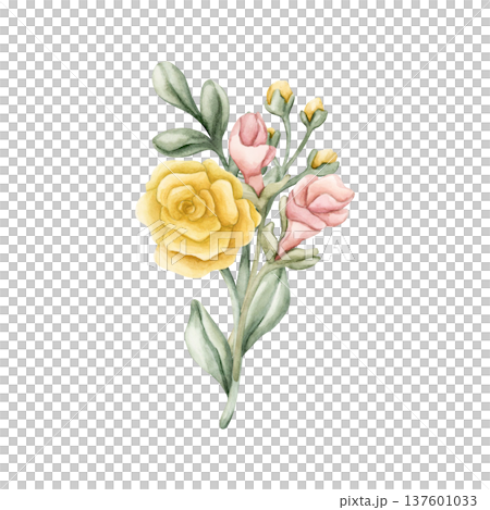 Cute Colourful Meadow Flower Bouquet. Watercolor summer spring bloom floral illustration hand painted isolated on white background for nursery baby kids design fresh prints cards posters textile Cute Colourful Meadow Flower Bouquet. Watercolor summer spring bloom floral illustration hand painted isolated on white background for nursery baby kids design fresh prints cards posters textile 137601033