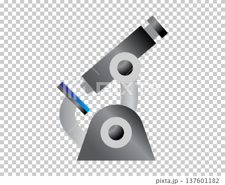 Modern microscope illustration with a sleek metallic design and a blue accent on the stage 137601182