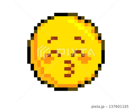 Pixel art yellow emoji blowing a kiss with closed eyes and rosy cheeks Pixel art yellow emoji blowing a kiss with closed eyes and rosy cheeks 137601185