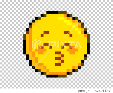 Pixel art yellow emoji blowing a kiss with closed eyes and rosy cheeks Pixel art yellow emoji blowing a kiss with closed eyes and rosy cheeks 137601185