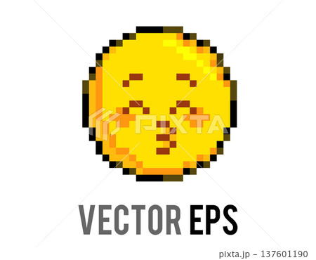 Pixel art yellow emoji blowing a kiss with closed eyes and rosy cheeks Pixel art yellow emoji blowing a kiss with closed eyes and rosy cheeks 137601190