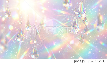 虹色の光が降り注ぐ幻想的なクリスタルとプリズムの輝き 抽象背景素材　Generative AI 137601261