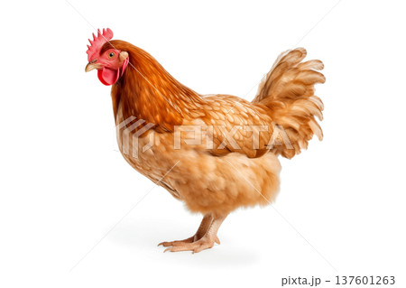Brown hen isolated on white background. 137601263