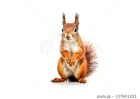 Eurasian red squirrel isolated on white background. 137601283
