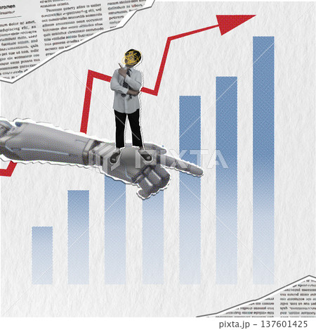 Collage illustrating technological influence on financial growth. 137601425
