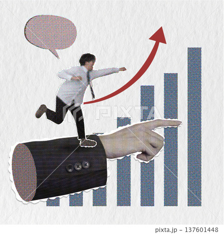 Collage illustrating communication and goal attainment through analytics. 137601448