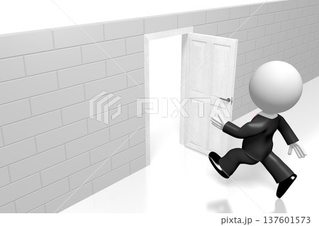 3D businessman, open door concept 137601573