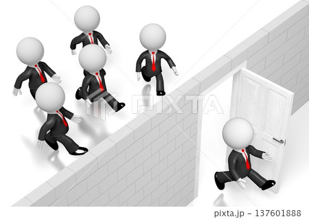 3D running businessman, door, wall 3D running businessman, door, wall 137601888
