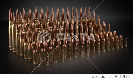 Many Rows of different Ammunition on black Background - 3d illustration 137601919