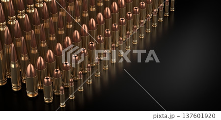 Large Group of various Bullets on black Surface - 3d illustration 137601920