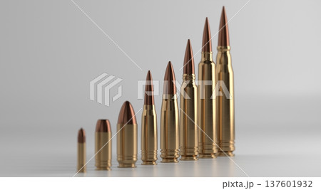 Selective focus on single Bullet among others on white Background - 3d illustration 137601932