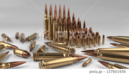 Organized set of various Projectiles on white Background - 3d illustration Organized set of various Projectiles on white Background - 3d illustration 137601936