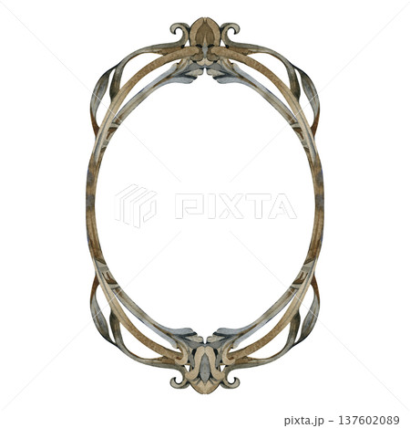 Hand drawn watercolor illustration of an elegant vintage oval frame with ornate swirls and baroque architectural details. This classic decorative element is perfect for luxury branding and portraits. Hand drawn watercolor illustration of an elegant vintage oval frame with ornate swirls and baroque architectural details. This classic decorative element is perfect for luxury branding and portraits. 137602089