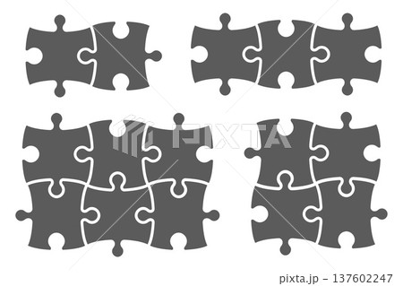 Vector puzzle piece icons in flat modern style. Blank jigsaw templates ideal for infographic layouts, children games, educational materials and creative graphic design projects. 137602247