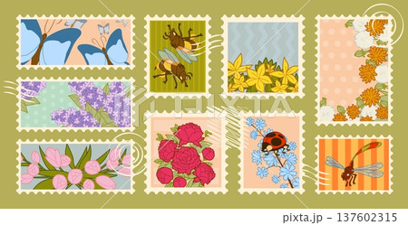 Set of postage stamps with floral spring motifs Set of postage stamps with floral spring motifs 137602315