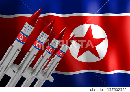 Missiles and flag of North Korea 137602332