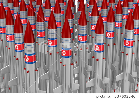 Many missiles with North Korea flags on them Many missiles with North Korea flags on them 137602346