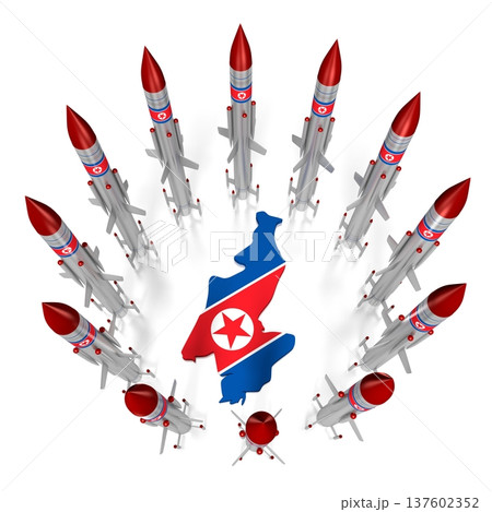North Korea country shape and missiles North Korea country shape and missiles 137602352