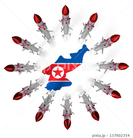 North Korea country shape and missiles North Korea country shape and missiles 137602354