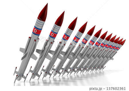 Missiles with flag of North Korea isolated on white background 137602361