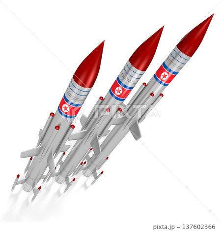 Missiles with flag of North Korea isolated on white background 137602366